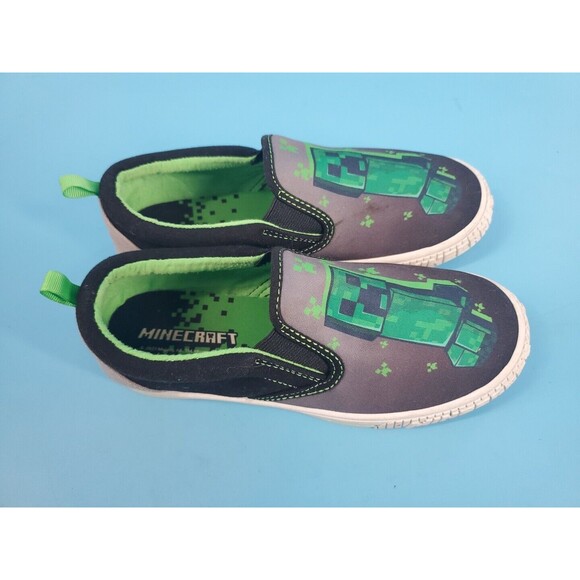 Minecraft Boy's Canvas Shoe Sz 2 Slip On Green Black - Picture 3 of 13